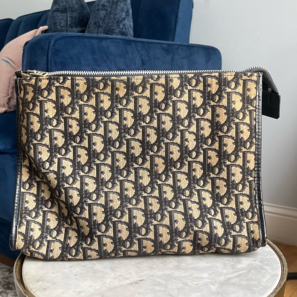 Christian Dior Vintage Navy Trotter Oblique Monogram Print Clutch Bag - Picture 3 of 16